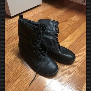Womens Leather Combat Boots with Wool Lining